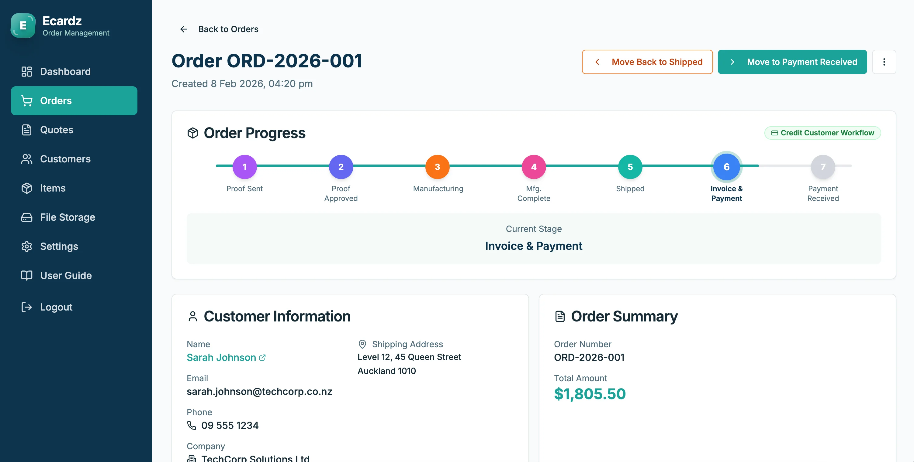 Ecardz Order Workflow